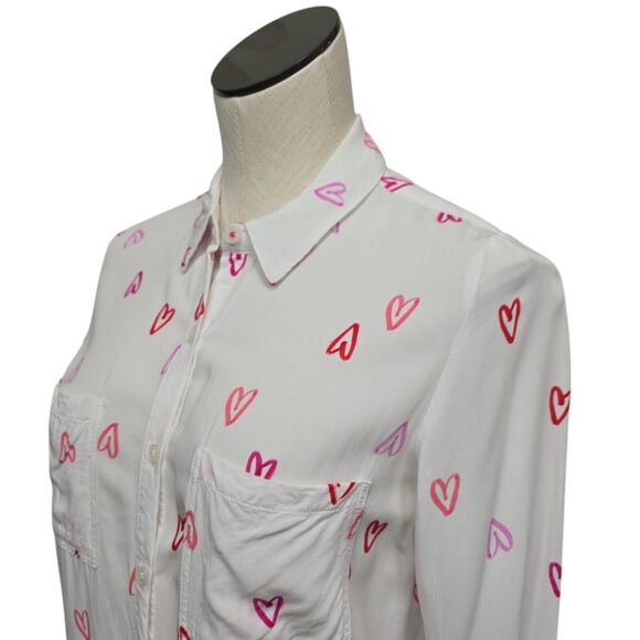 Joules Elvina Ivory Pink/Red Scribble‎ Hearts Silky Hi-Low Hem Blouse US Size 6 - Picture 9 of 10